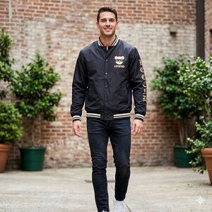 Chrome Edge Legend Bear Bomber Jacket Black Gold Varsity Streetwear Size S
